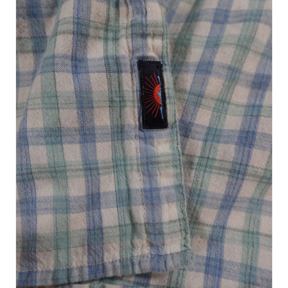 FAHERTY MEN L SHIRT‎ BUTTON DOWN COTTON NEWPORT CHECK BLUE GINGHAM LONG SLEEVE